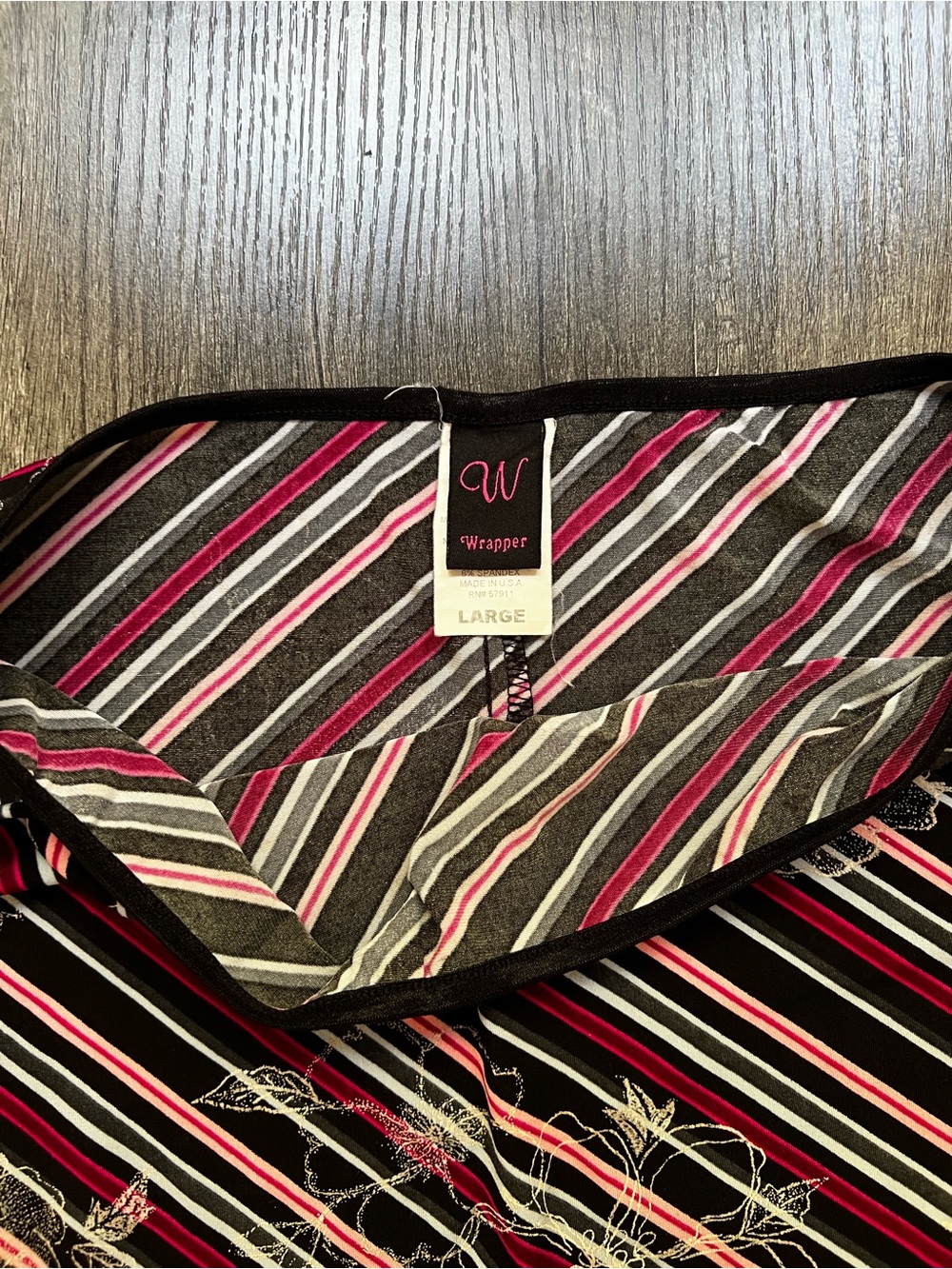 Wrapper Black and Pink Striped A-Line Skirt with White Floral Accents - Picture 4 of 4